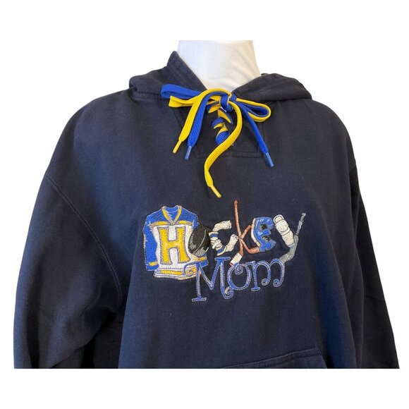 Pennant Sportswear Faceoff Embroidered Hockey Mom Hoodie Sweatshirt Lace Up Sm - Picture 2 of 7